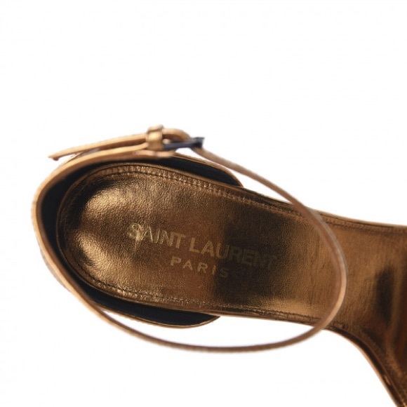Saint Laurent Metallic Lambskin Amber 105 Ankle Strap Sandals 39.5 Egypt Gold - Picture 3 of 12
